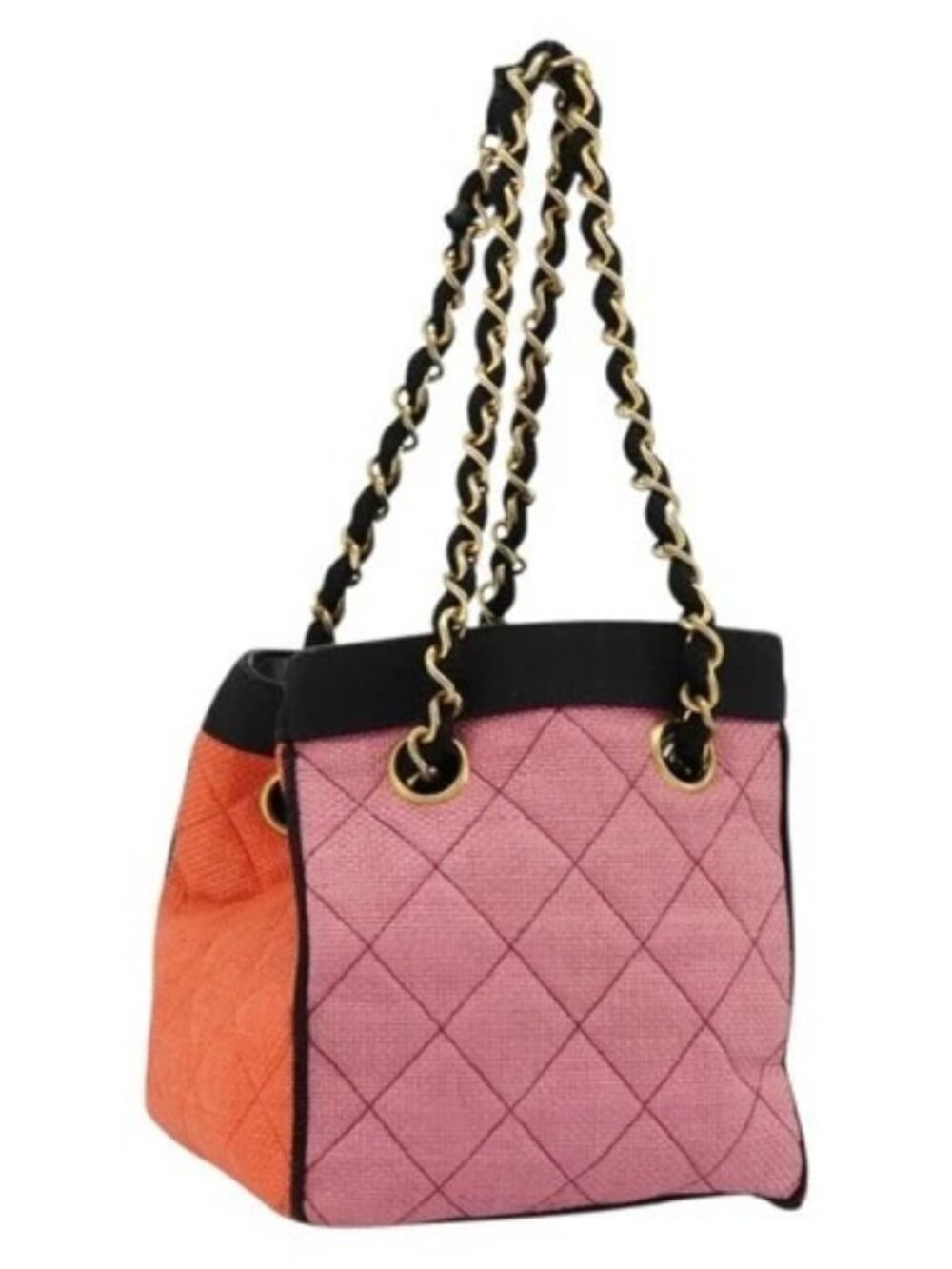 CHANEL Matelasse Chain Shoulder Bag Straw Multicolor Gold CC Auth 180344A